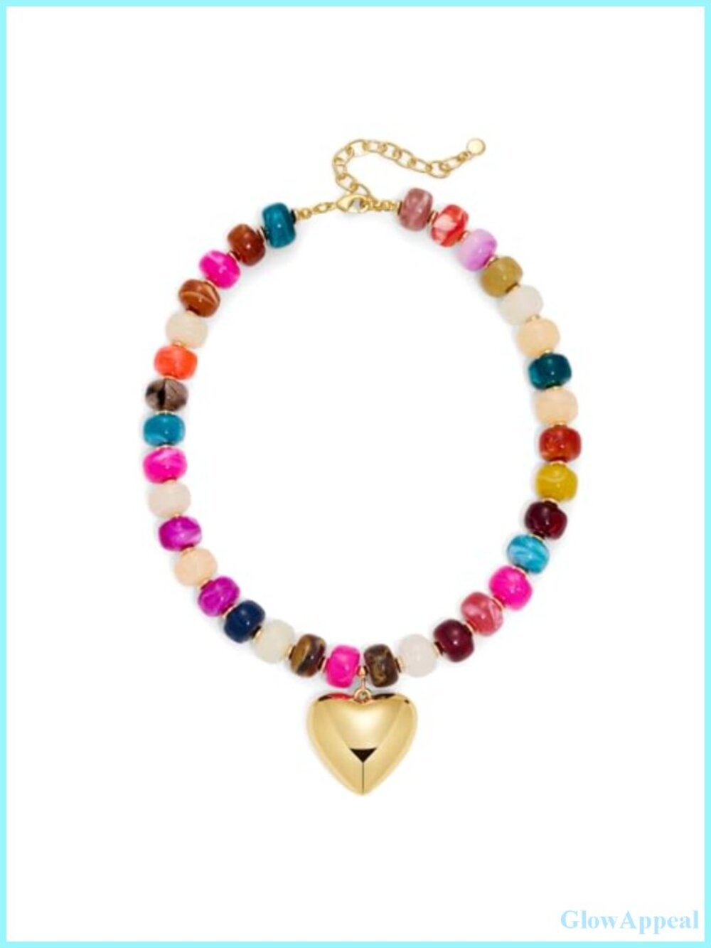 Puffy Gold Heart Pendant Beaded Necklace Boho Chunky Statement